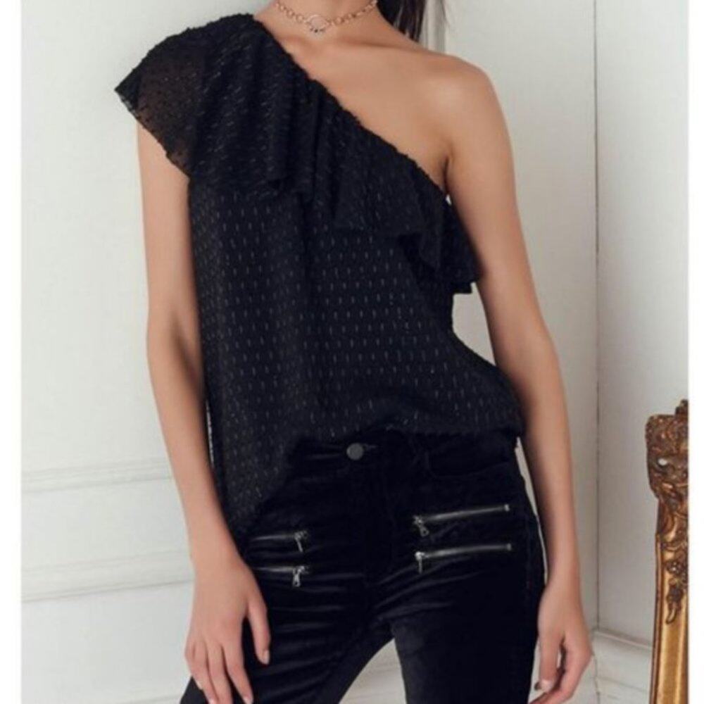 Paige Shandi Silk One Shoulder Ruffle Blouse